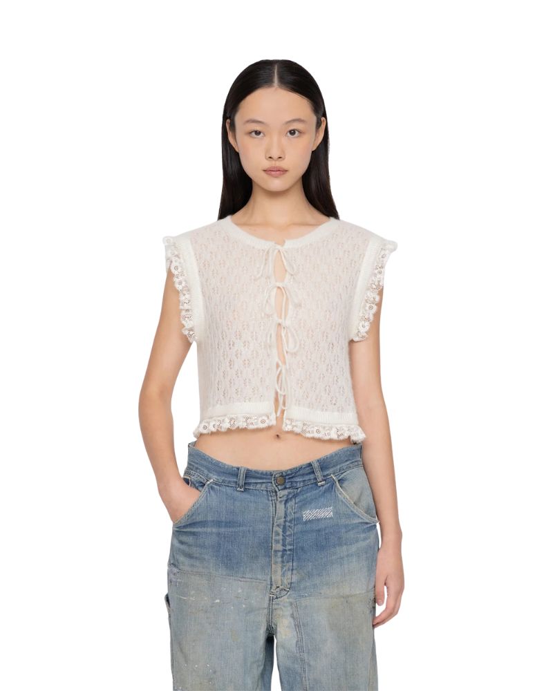 Teagan Knit Combo Vest - Cream