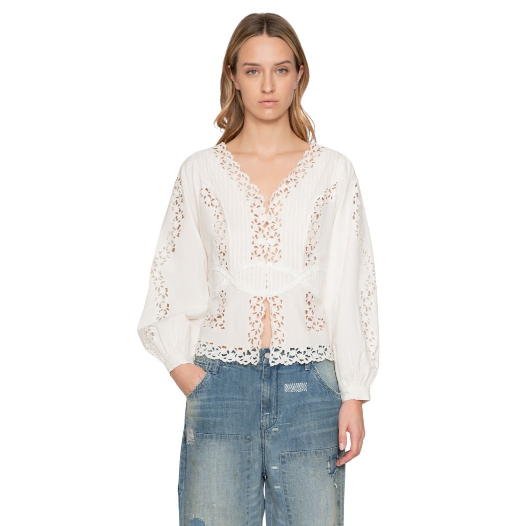 Sofia Embroidery Bluse - Cream