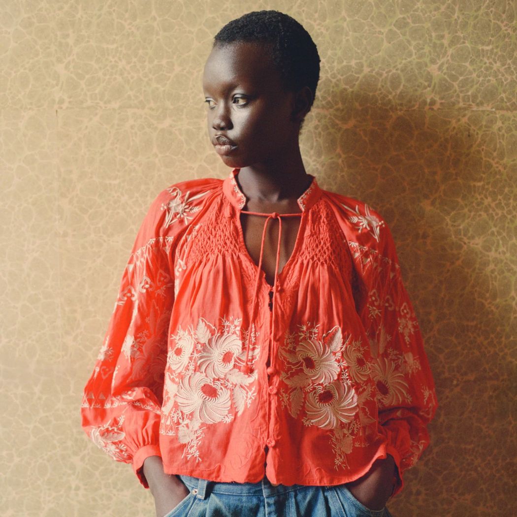 Serafina Embroidery Bluse - Rød