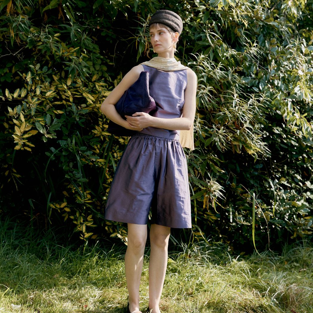 Silk Dupion Hilda Shorts - Prune