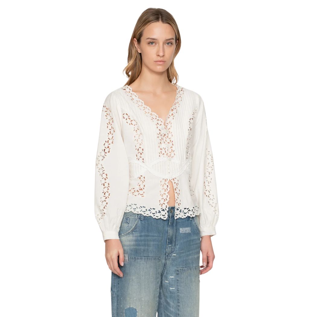 Sofia Embroidery Bluse - Cream