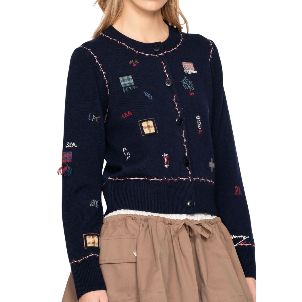 Claira embroidered Cardigan - Navy