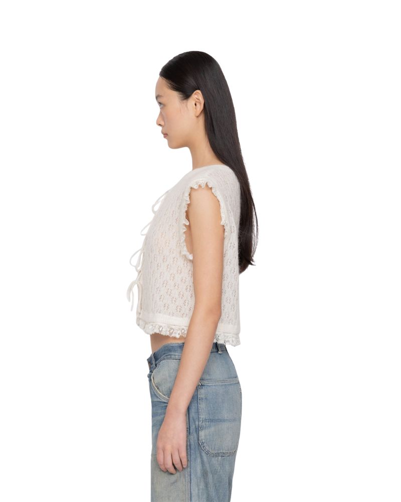 Teagan Knit Combo Vest - Cream