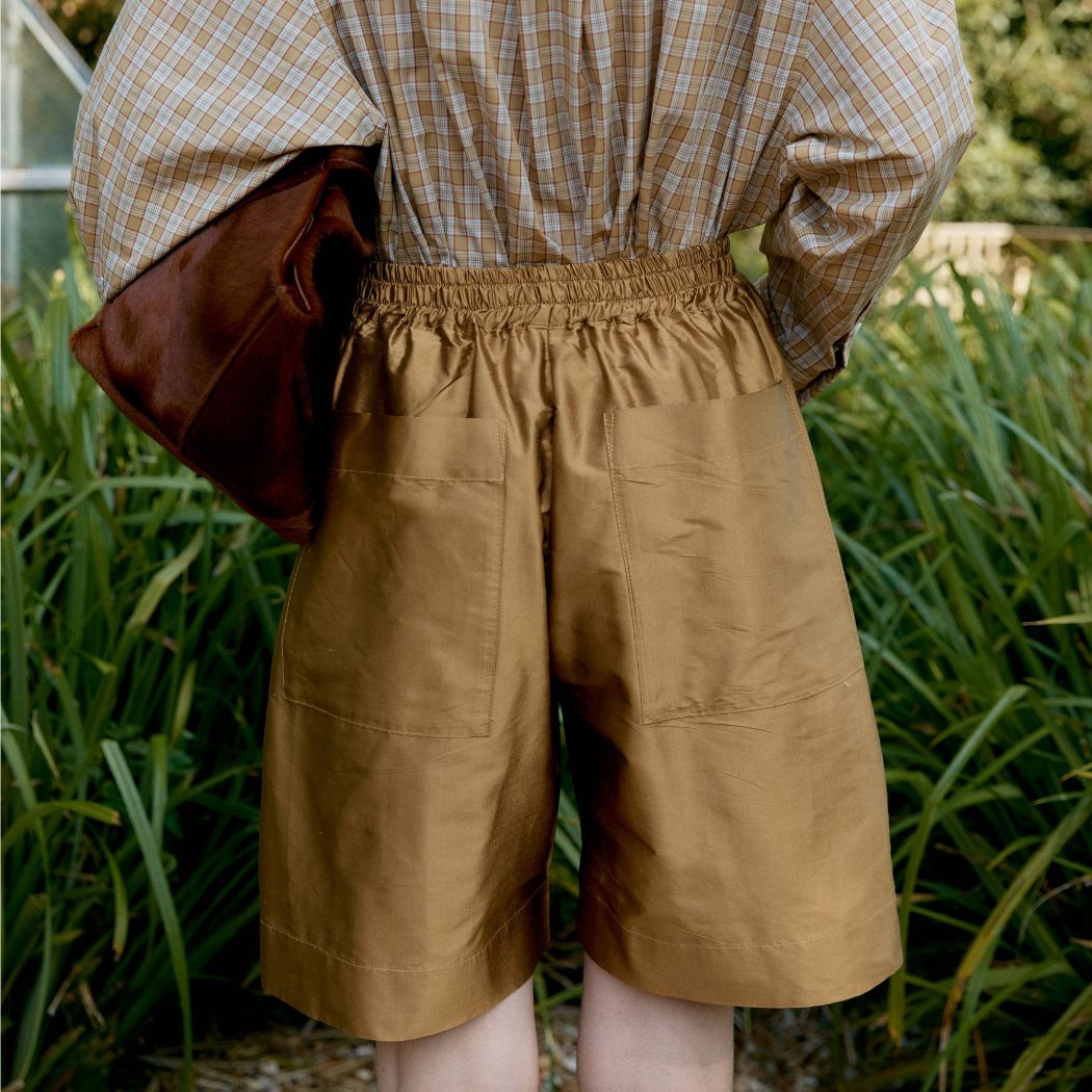 Silk Dupion Hilda Shorts - Ochre