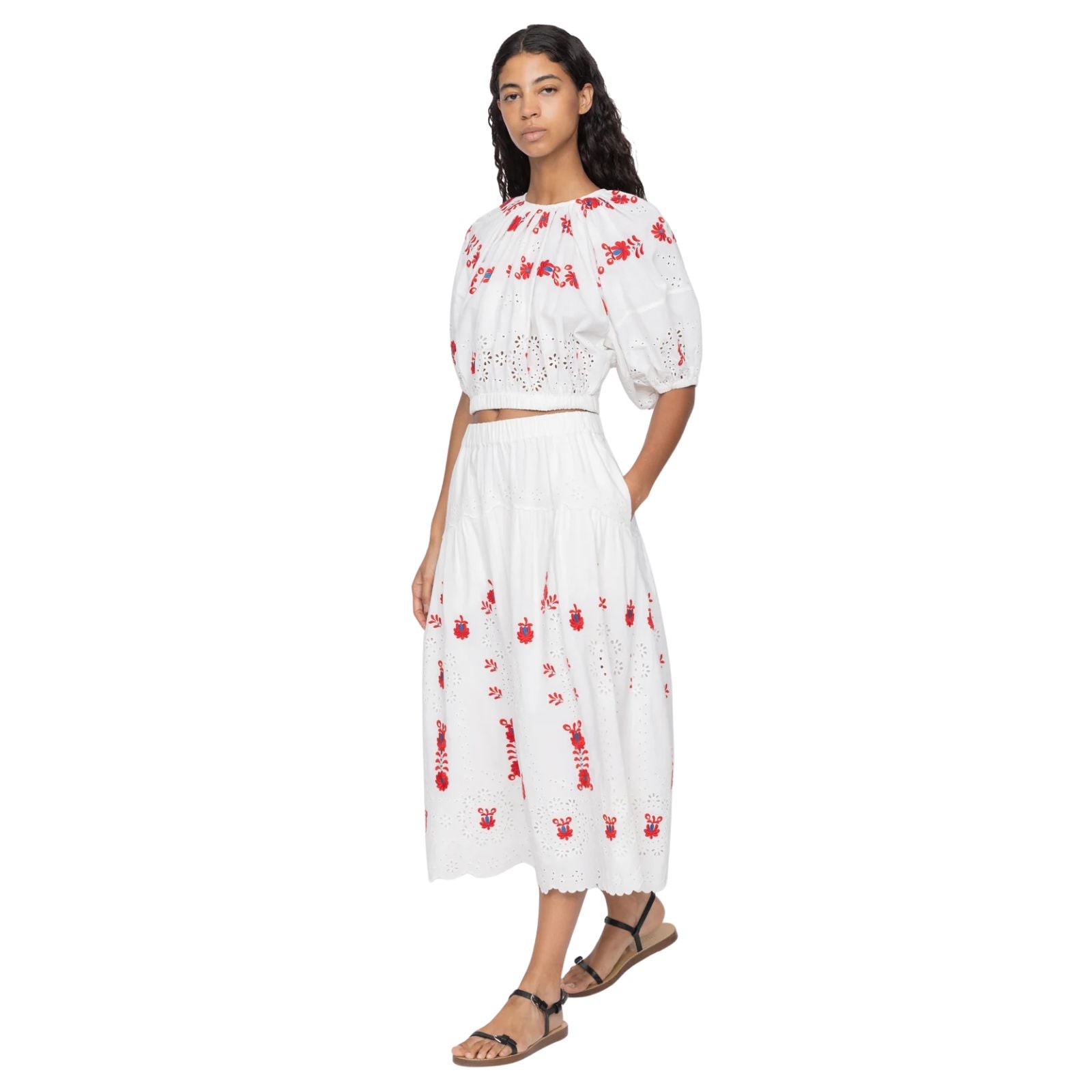 Catharina Embroidery Midi Skirt - Cream