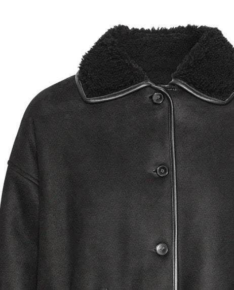 Suede Back Curly Hair Roo Frakke - Black