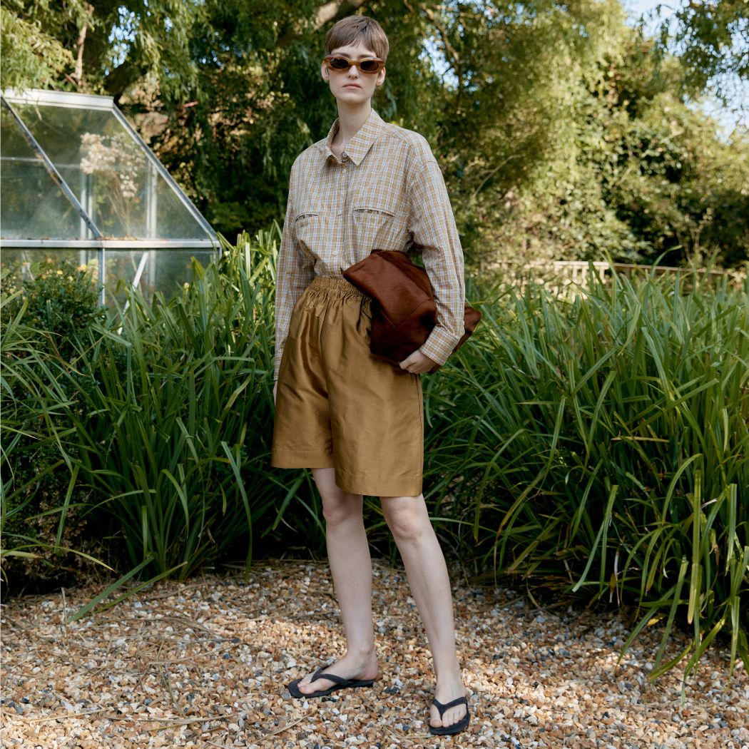 Silk Dupion Hilda Shorts - Ochre