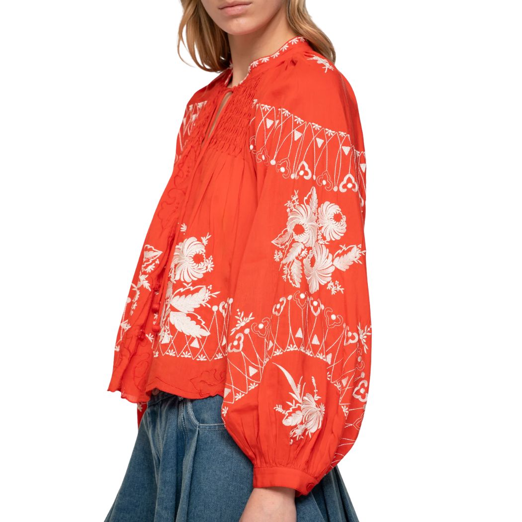 Serafina Embroidery Blouse - Red