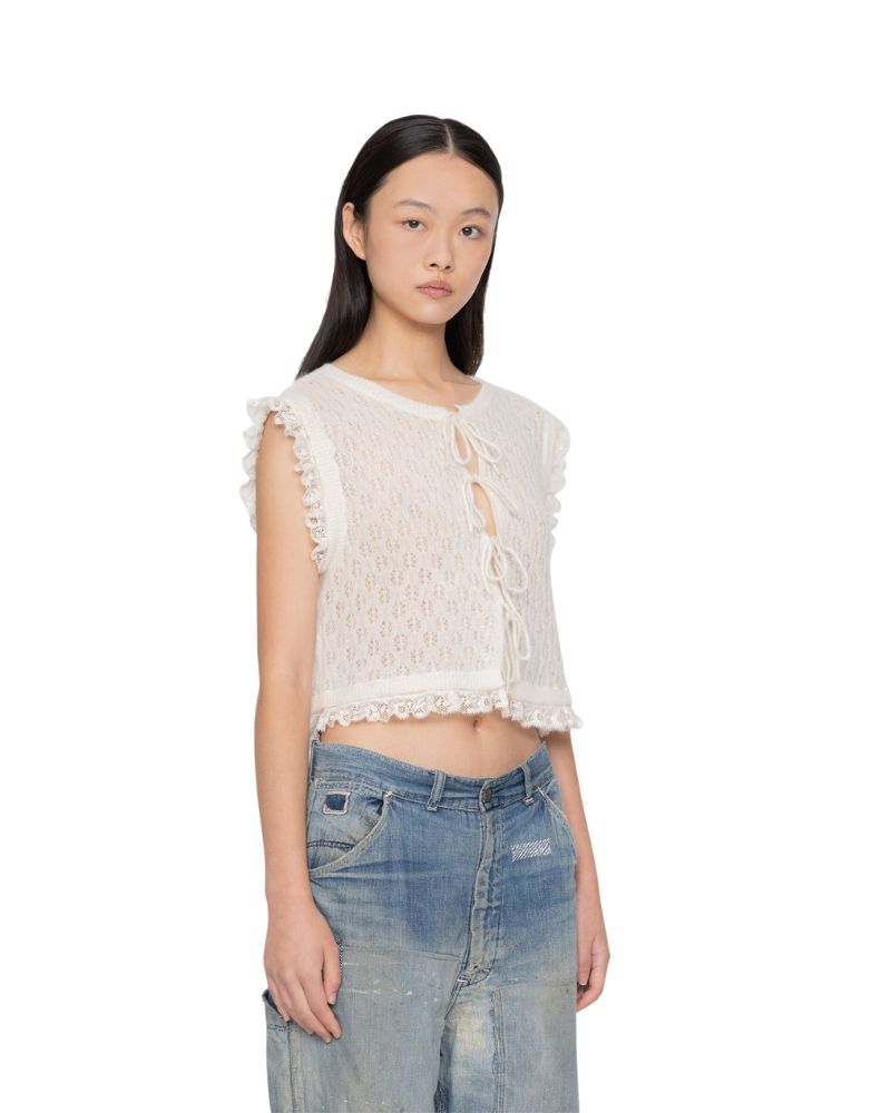 Teagan Knit Combo Vest - Cream