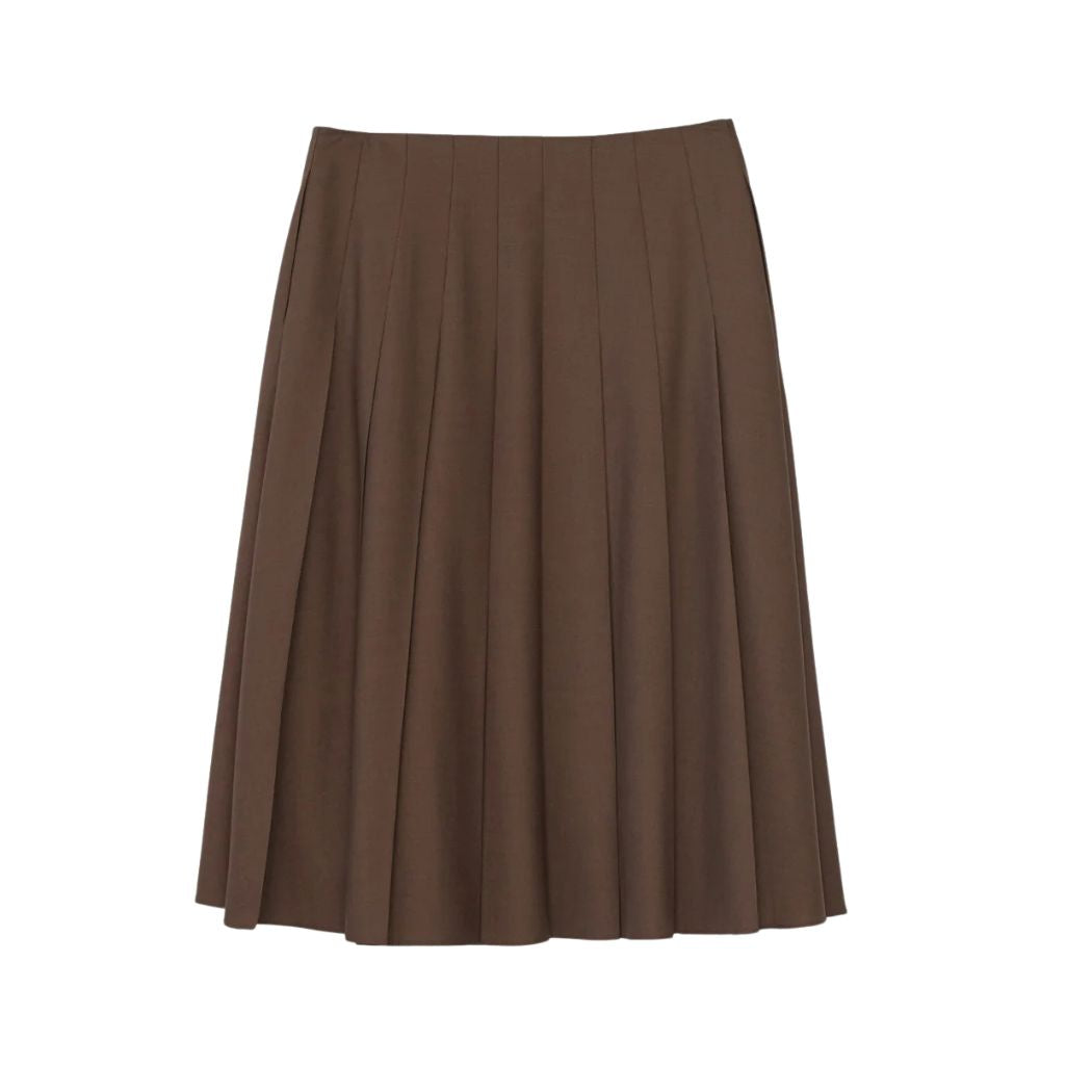 Tropical Wool Pleated Skirt - Brown