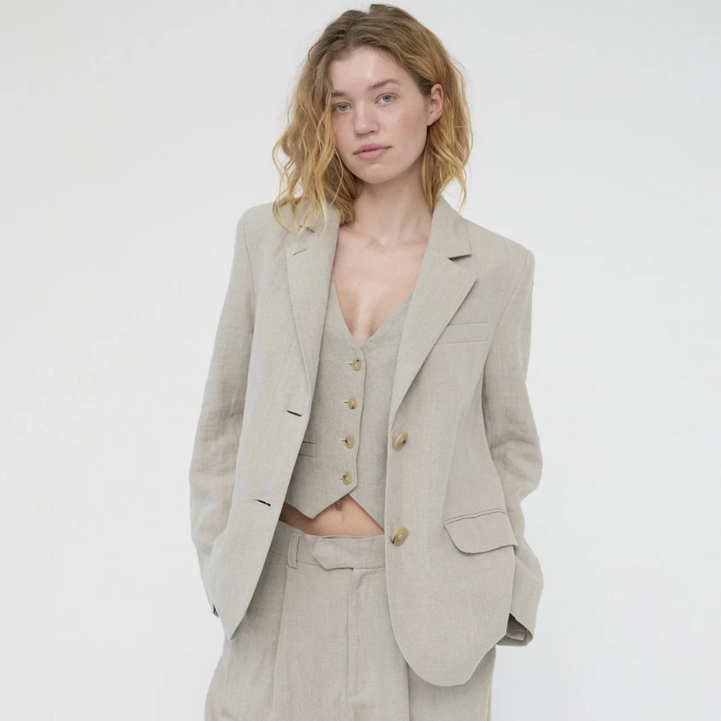 Linen Straight Blazer - Natur