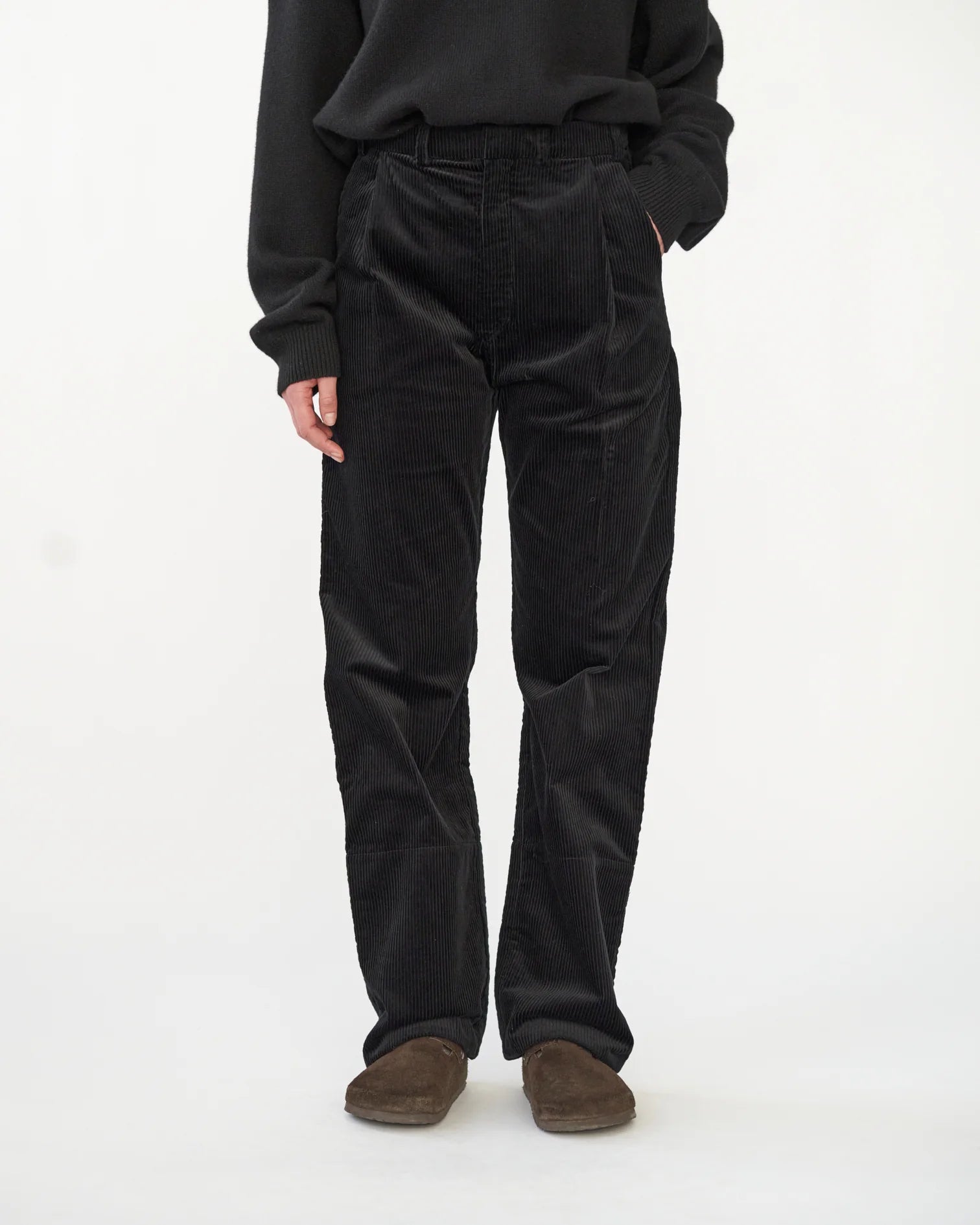 Corduroy Box Trousers - Navy