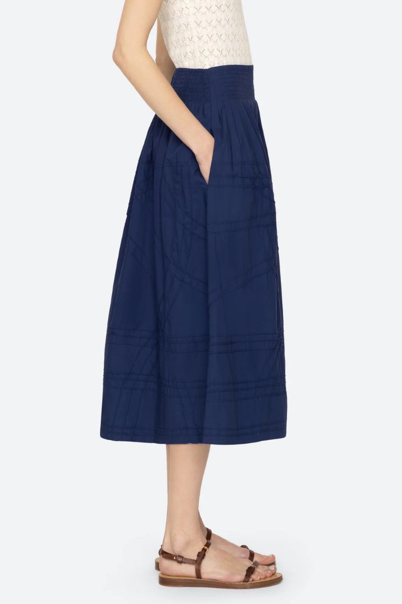 Camden Cotton Poplin Midi Skirt - Blueberry