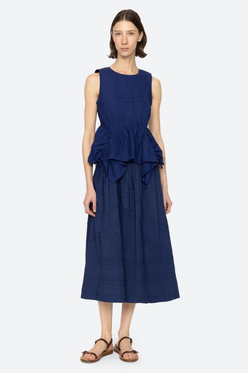 Camden Cotton Poplin Midi Skirt - Blueberry