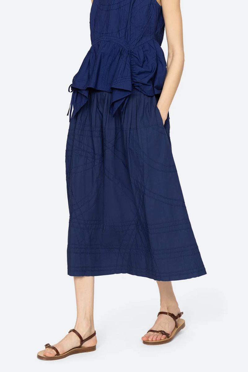 Camden Cotton Poplin Midi Skirt - Blueberry