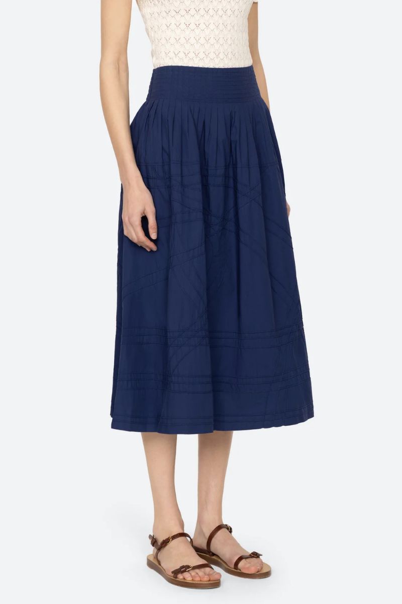 Camden Cotton Poplin Midi Skirt - Blueberry