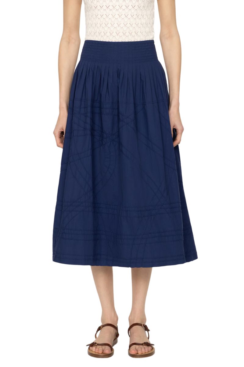 Camden Cotton Poplin Midi Skirt - Blueberry