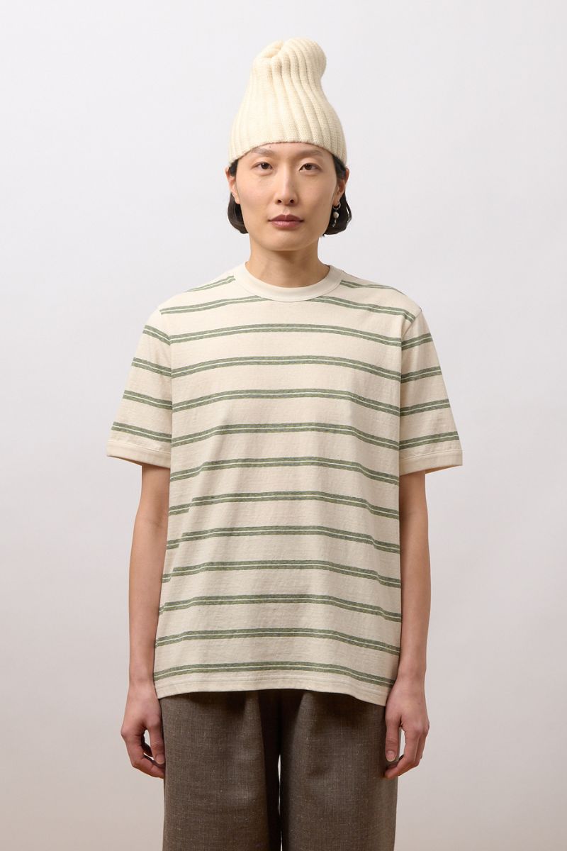 Japanese Striped Jersey kortærmet t-shirt - Ecru/green/blue stripe