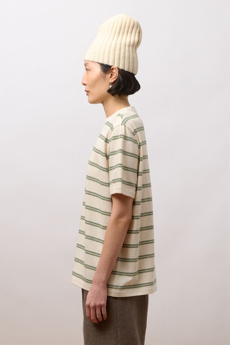 Japanese Striped Jersey kortærmet t-shirt - Ecru/green/blue stripe