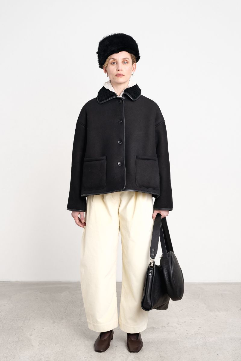 Suede Back Curly Hair Avis Jacket - Black