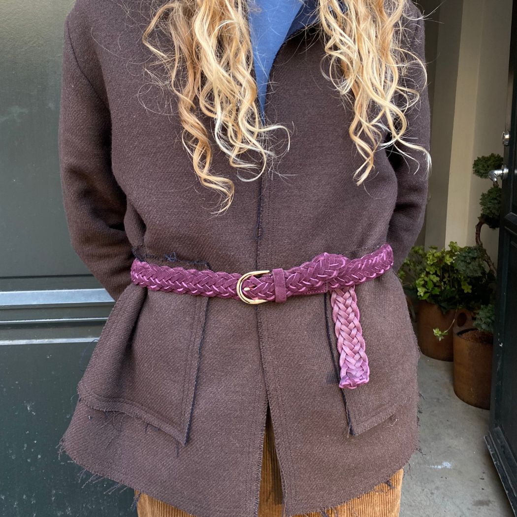 Flettet Ruskindsbælte - Aubergine