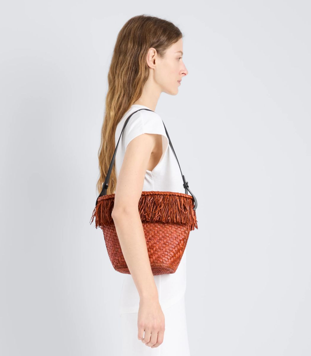 Bucket Bag in Raffia - Rust