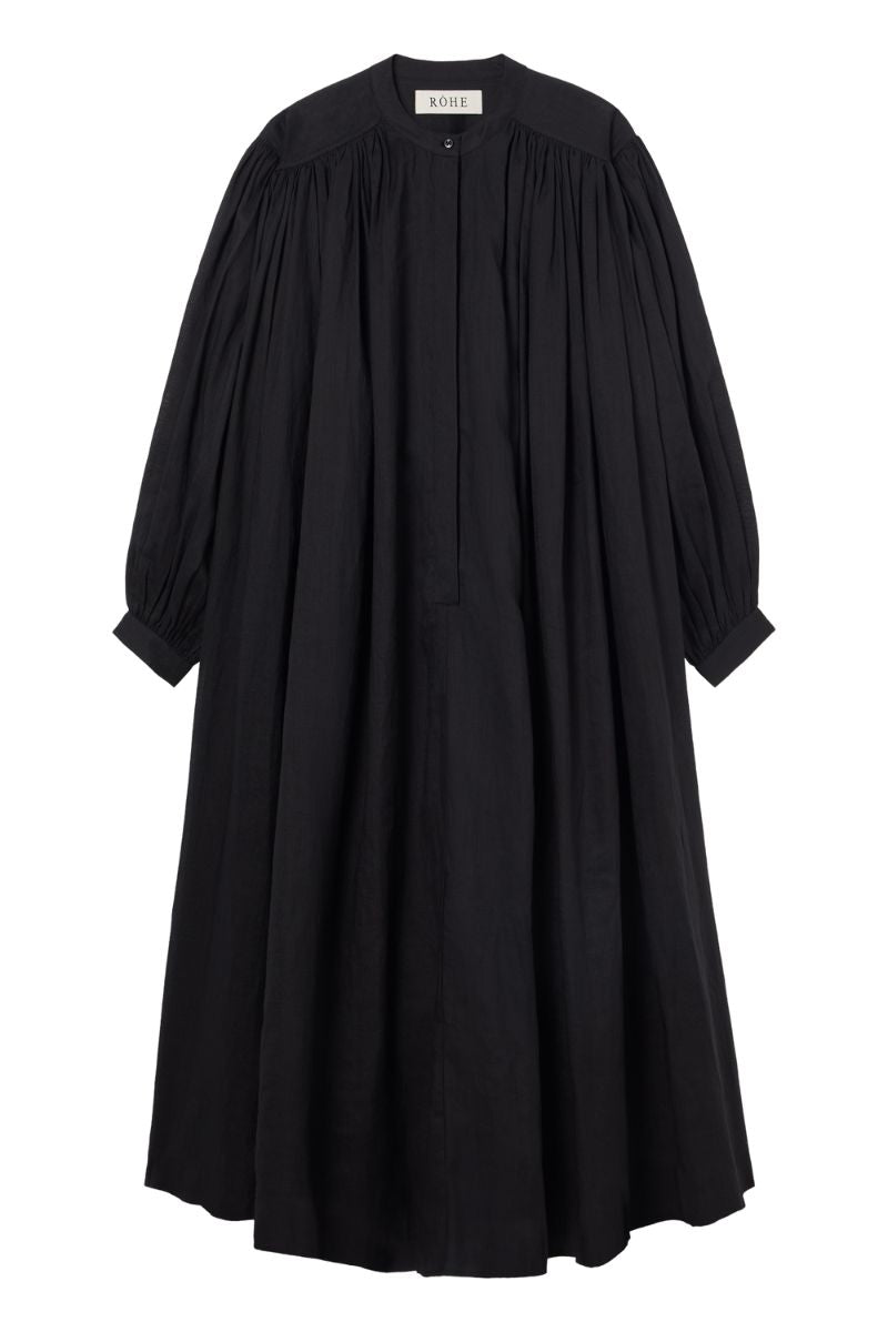 Pleated Ramie Dress - Black