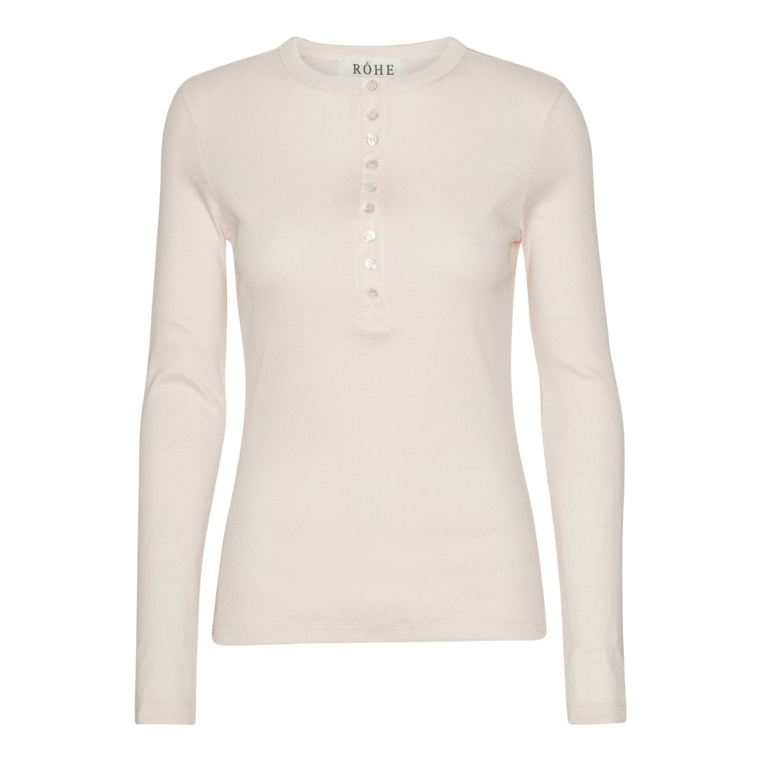 Fine Rib Henley Top - Cream