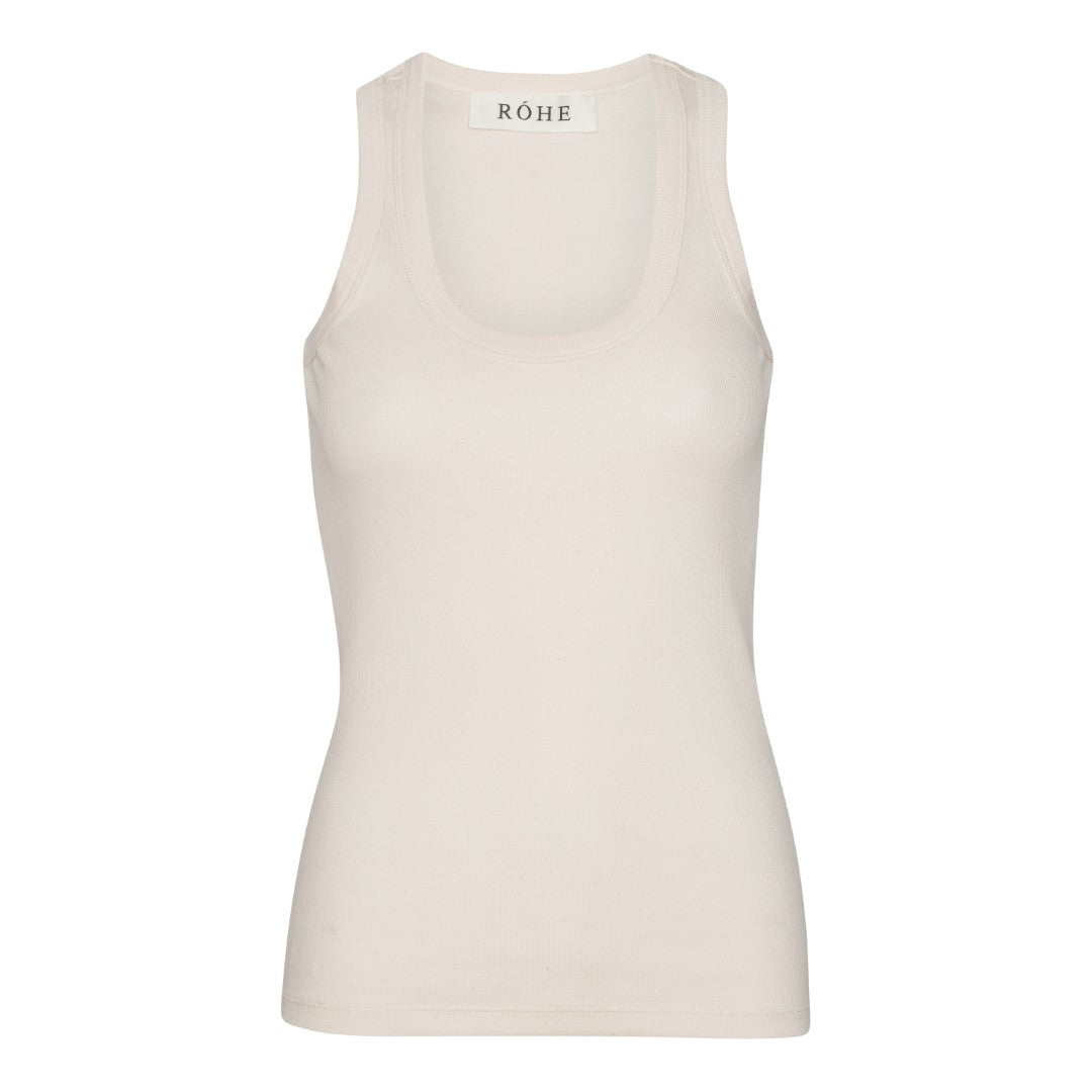 Fine Rib Scoop Neck Top - Cream