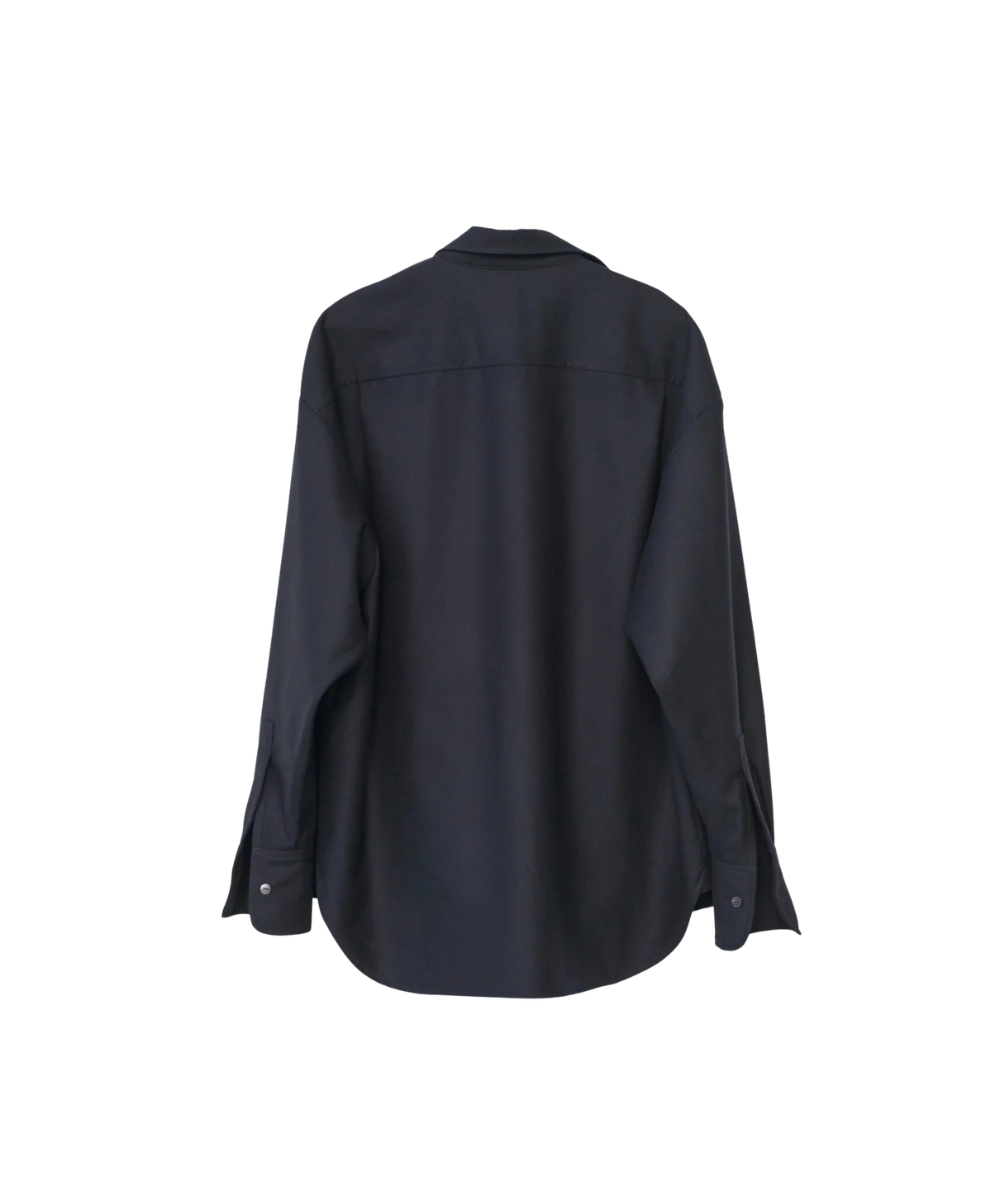 Fine Wool Oversize Shirt - Navy