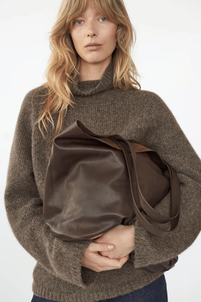 Full Grain Leather Tote Bag - Brown