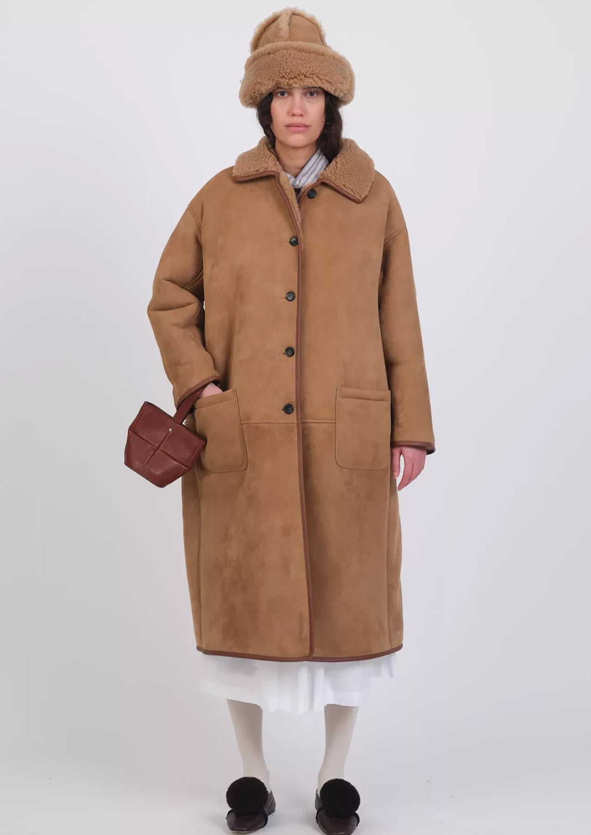 Sheepskin Suede Curly Roo Coat - Tan