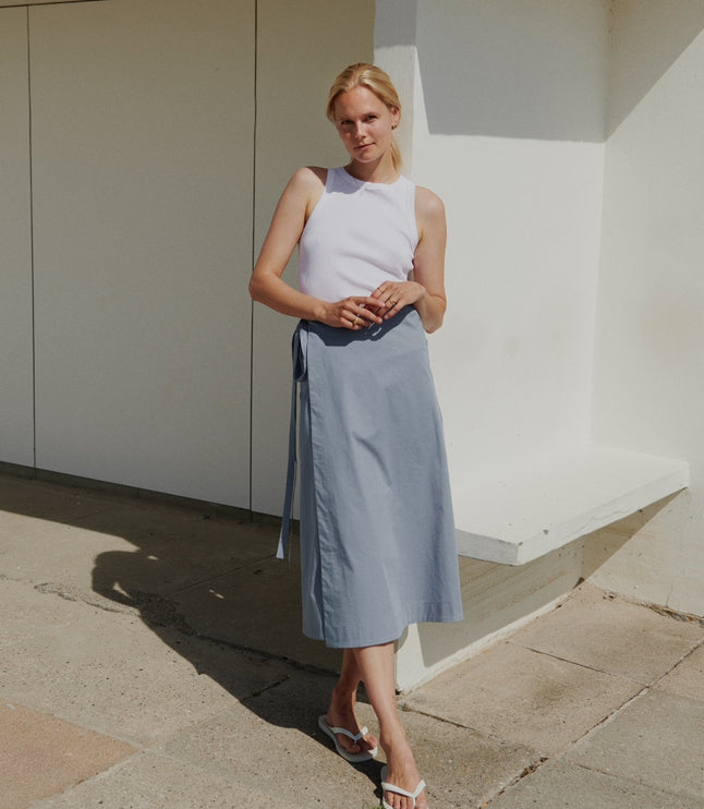 Americana Cotton Rib Tank Top - High Neckline - White