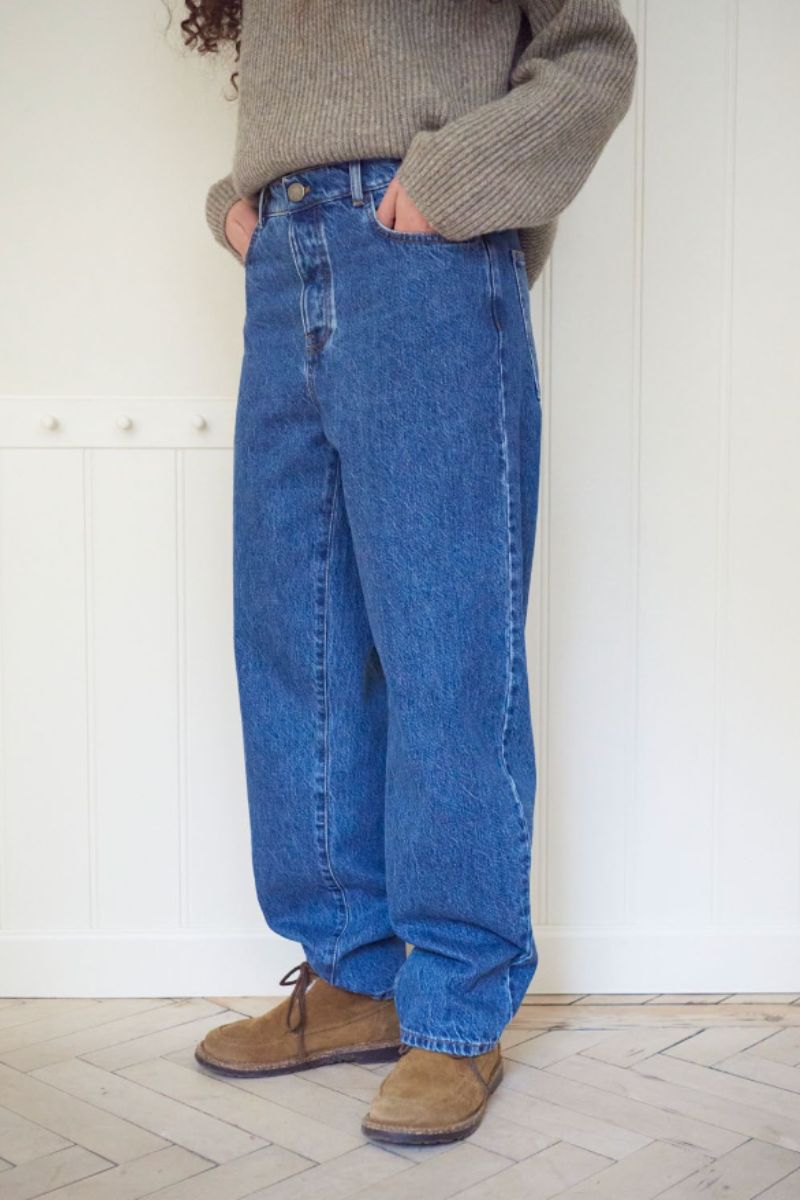 Hemp/Cotton Barrel Jeans - Washed Blue