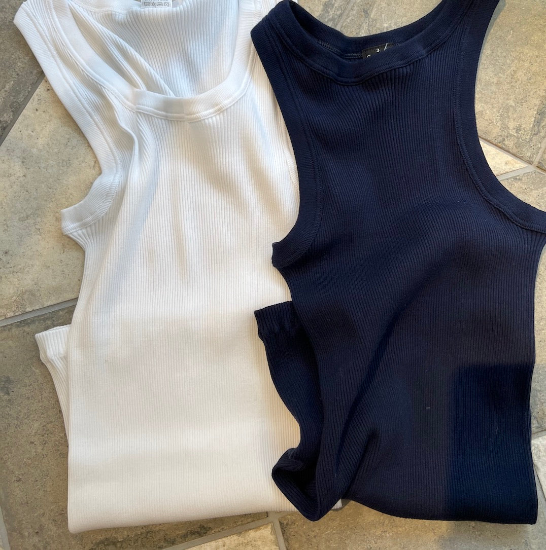 Americana Cotton Tank Top 7165 - høj udskæring - Deep Blue