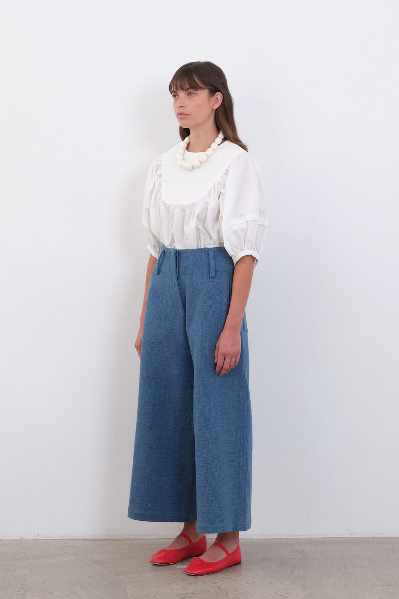 Japanese Washed Sashiko Grace Trouser - Light Blue