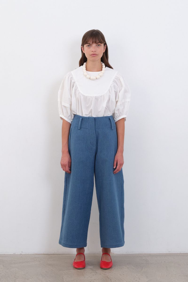 Japanese Washed Sashiko Grace Trouser - Light Blue