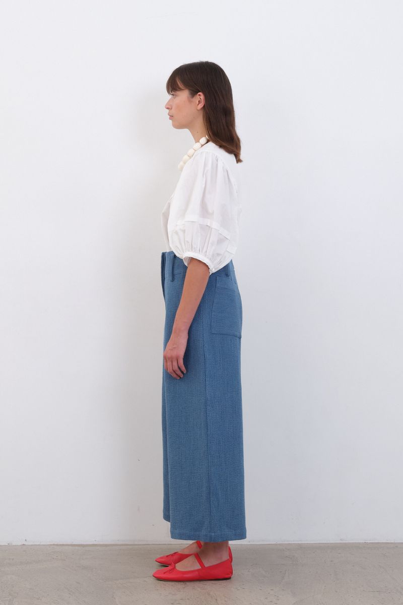 Japanese Washed Sashiko Grace Trouser - Light Blue