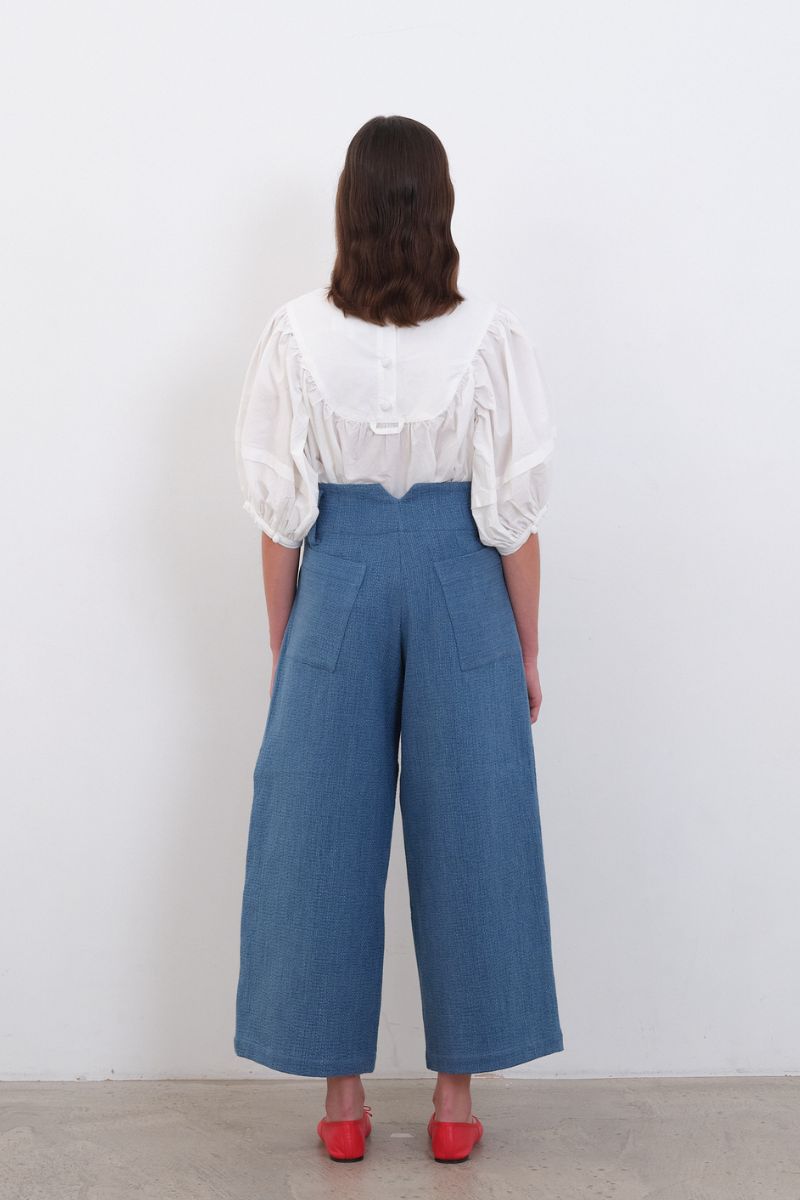 Japanese Washed Sashiko Grace Trouser - Light Blue