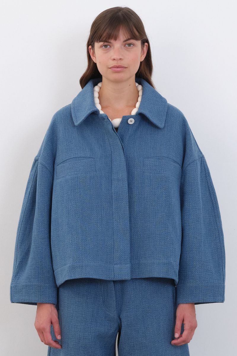Japanese Washed Sashiko Wesley Jacket - Light Blue