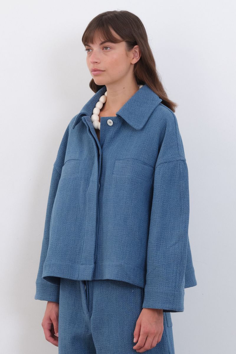 Japanese Washed Sashiko Wesley Jacket - Light Blue