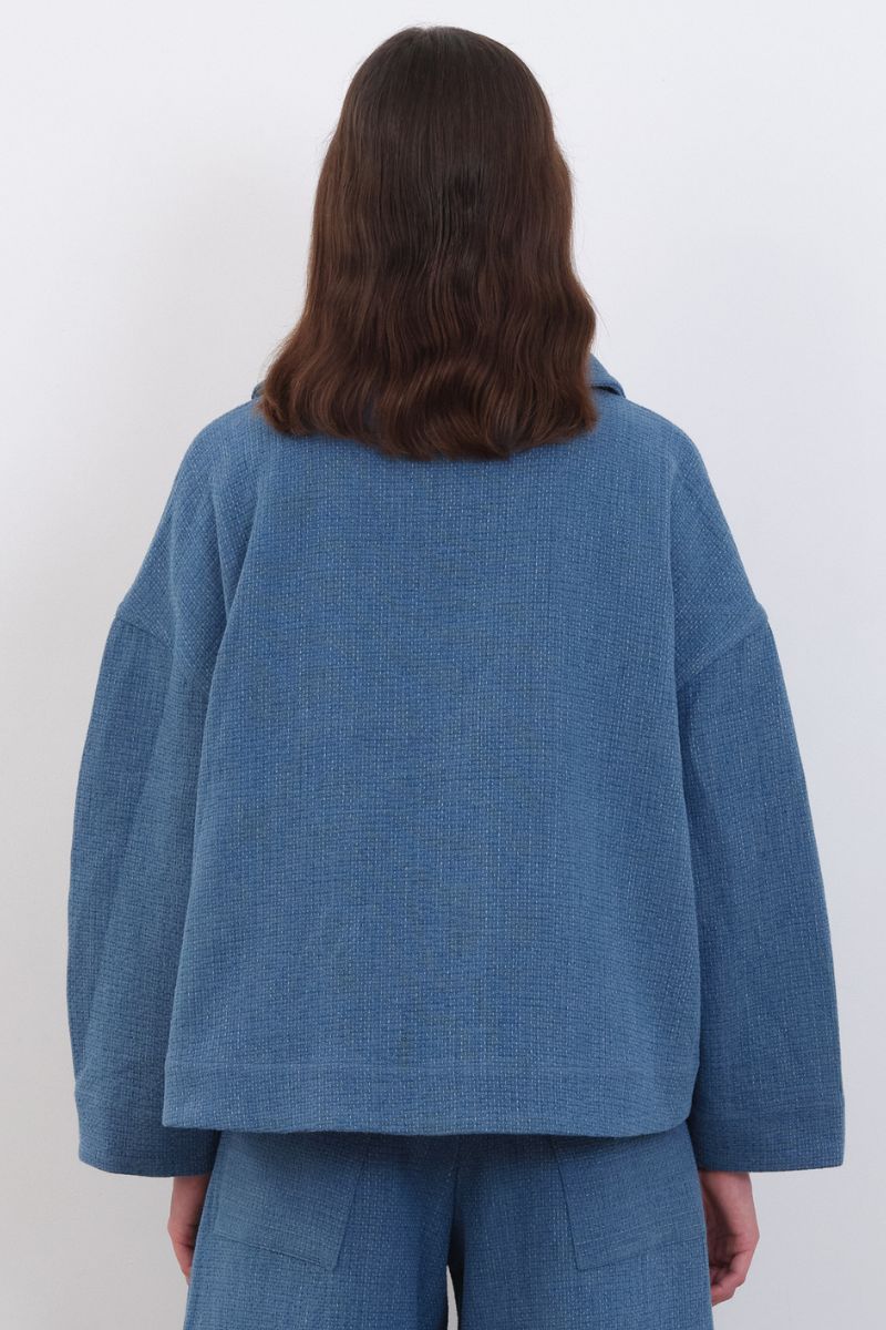 Japanese Washed Sashiko Wesley Jacket - Light Blue