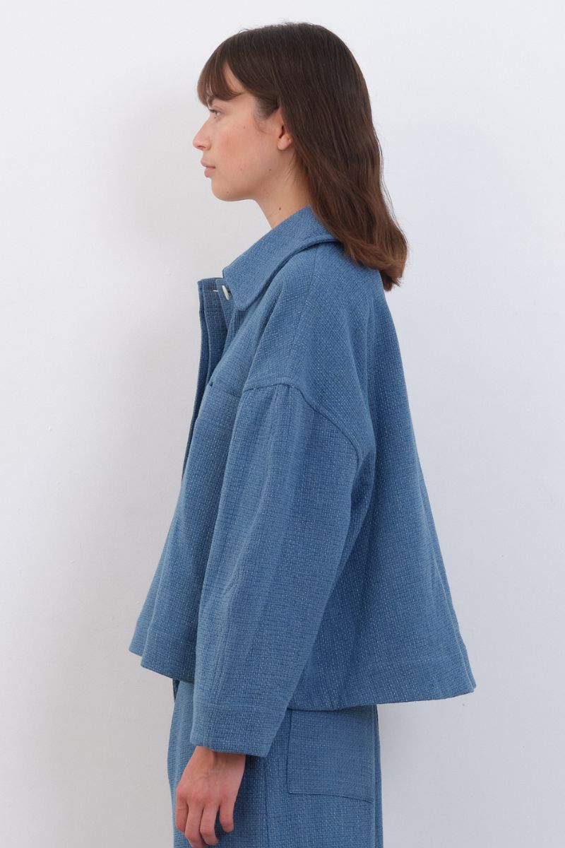 Japanese Washed Sashiko Wesley Jacket - Light Blue