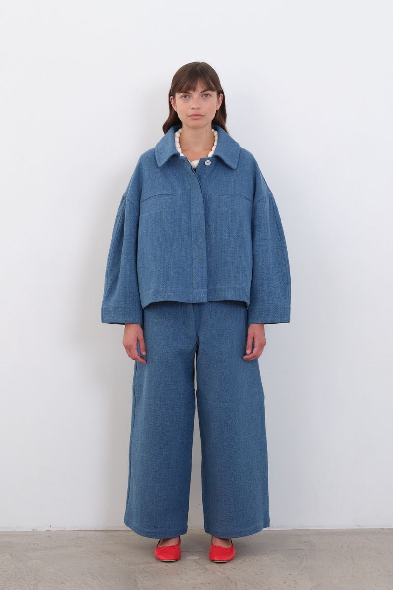 Japanese Washed Sashiko Wesley Jacket - Light Blue