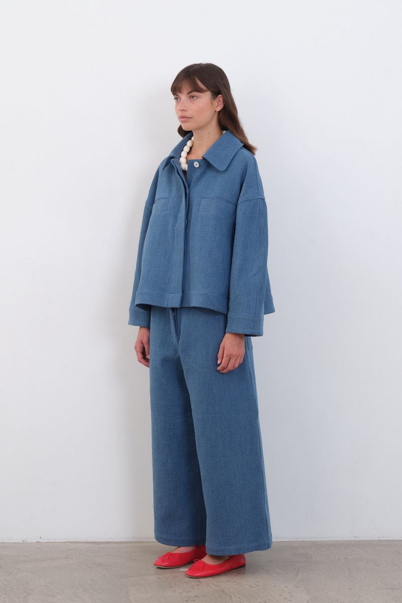 Japanese Washed Sashiko Wesley Jacket - Light Blue