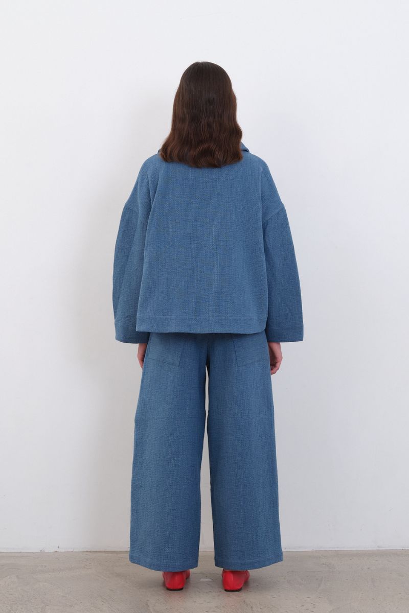 Japanese Washed Sashiko Wesley Jacket - Light Blue