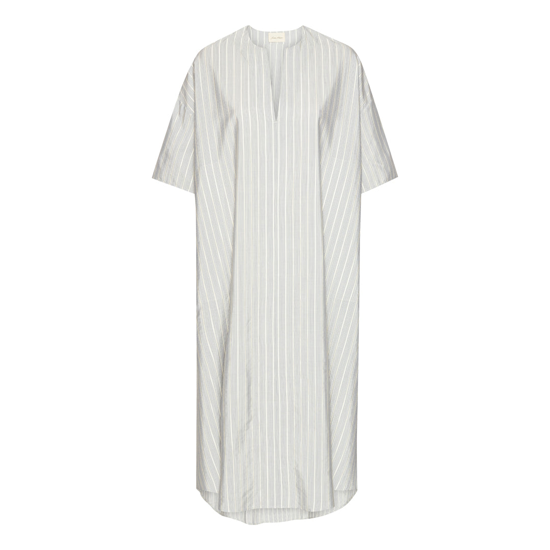 Kaftan Kjole - Ivory/Blue Pinstripe