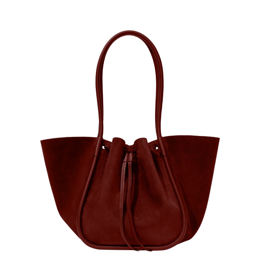 Large Ruched Tote in Soft Suede - Merlot