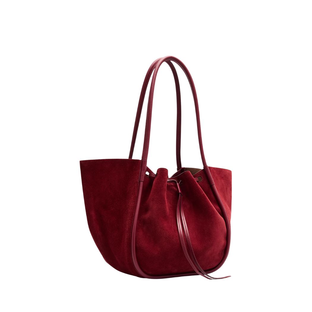 Large Ruched Tote in Soft Suede - Merlot