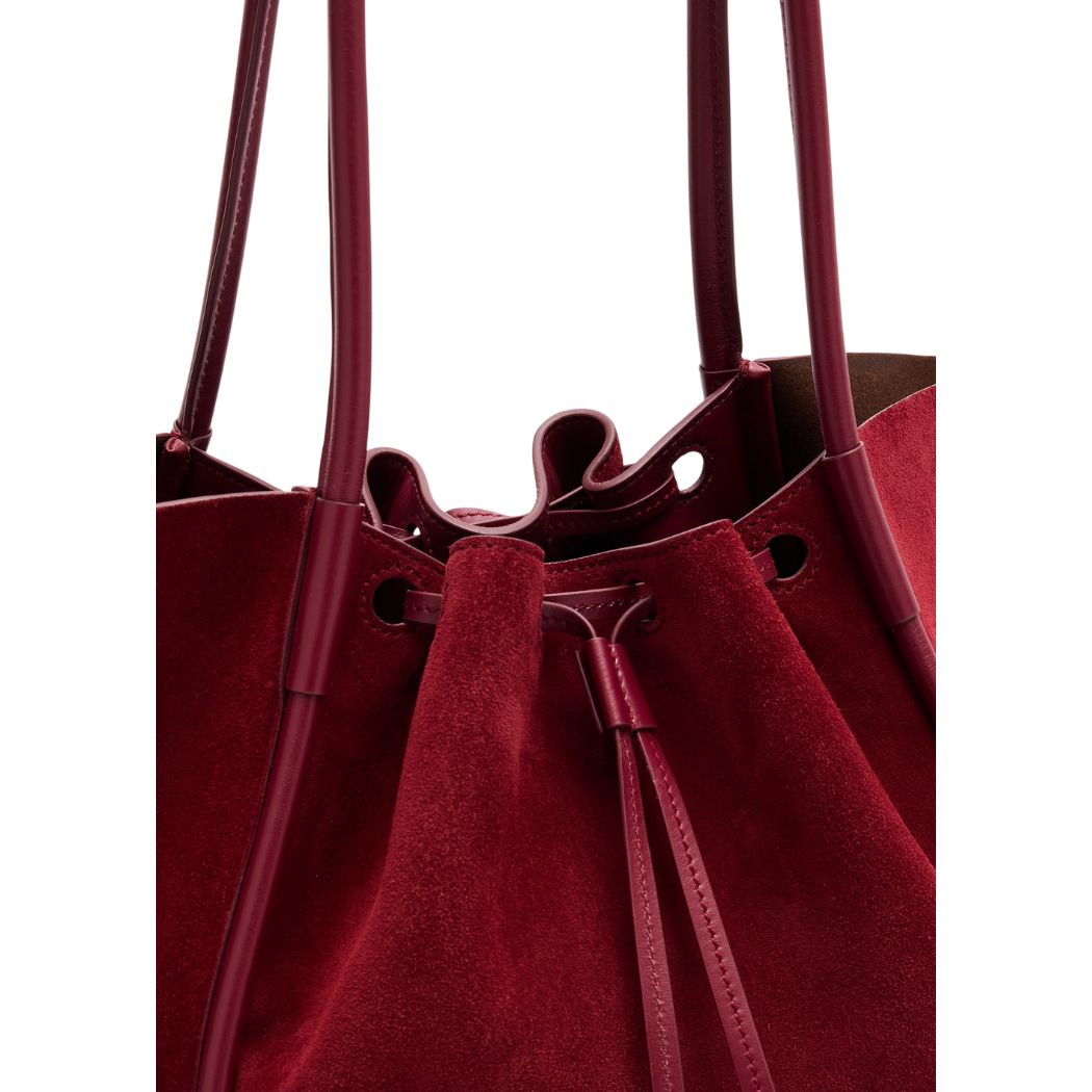 Large Ruched Tote in Soft Suede - Merlot